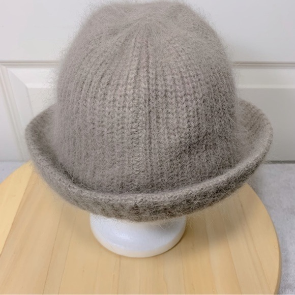 pins & Needles Tan Soft Minimalist Angora Wool Blend Fedora Knit Bucket Hat - Picture 7 of 13